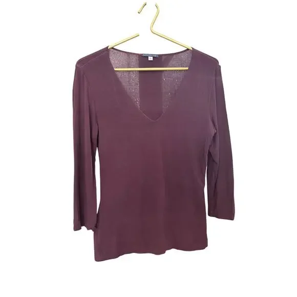 Anthropologie Wine Burnout Knit Sheer Back 3/4 Sleeve Tee Womens Large EUC - Picture 3 of 6